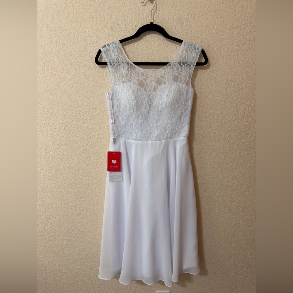 NWT JJ’s House Knee-Length Chiffon Lace Dress Sz 6 White Wedding Mother Of Groom
